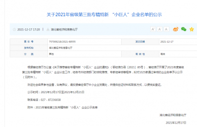 热列祝贺我司荣获专精特新“小巨人”称号
